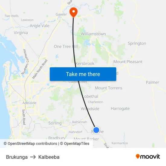Brukunga to Kalbeeba map