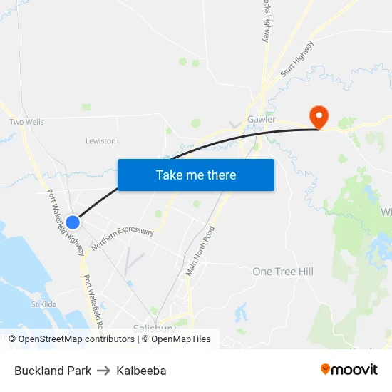 Buckland Park to Kalbeeba map