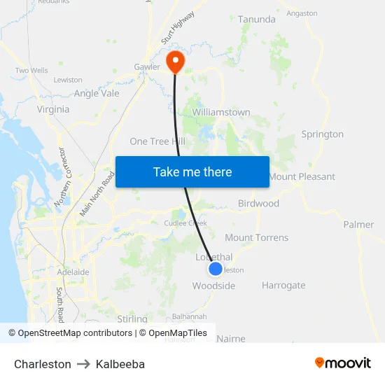 Charleston to Kalbeeba map