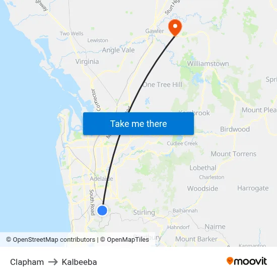 Clapham to Kalbeeba map