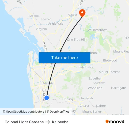 Colonel Light Gardens to Kalbeeba map