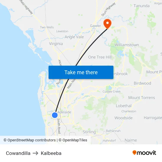 Cowandilla to Kalbeeba map