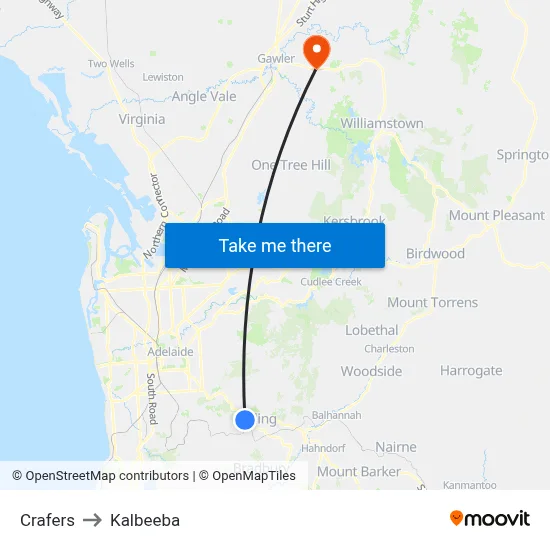 Crafers to Kalbeeba map