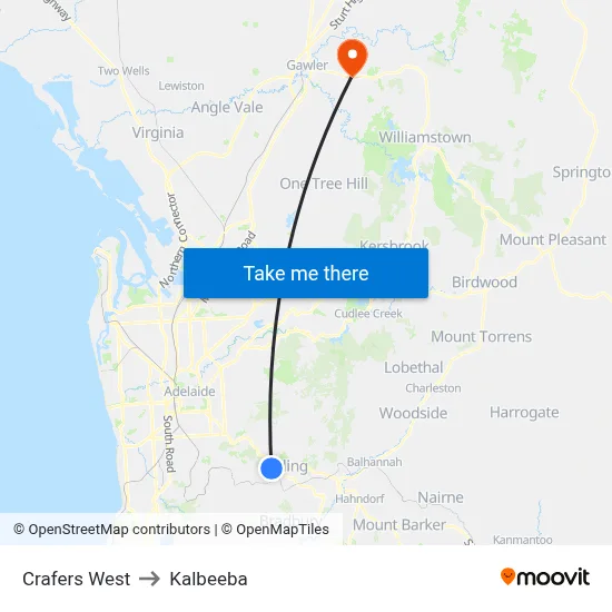 Crafers West to Kalbeeba map