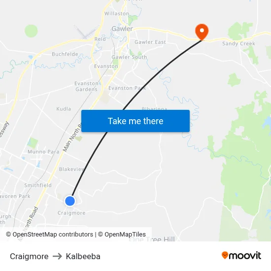 Craigmore to Kalbeeba map