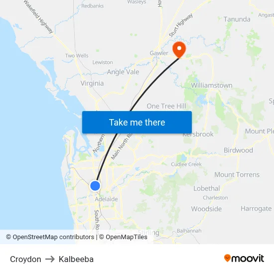 Croydon to Kalbeeba map