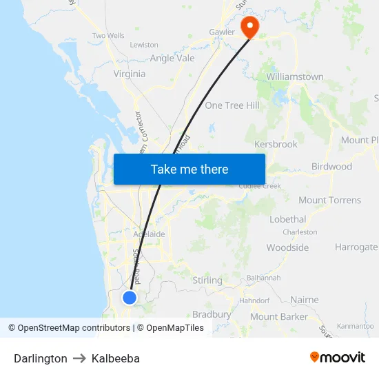 Darlington to Kalbeeba map