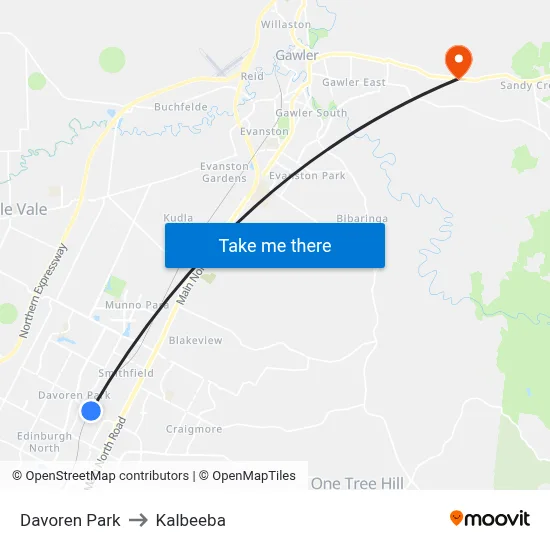 Davoren Park to Kalbeeba map
