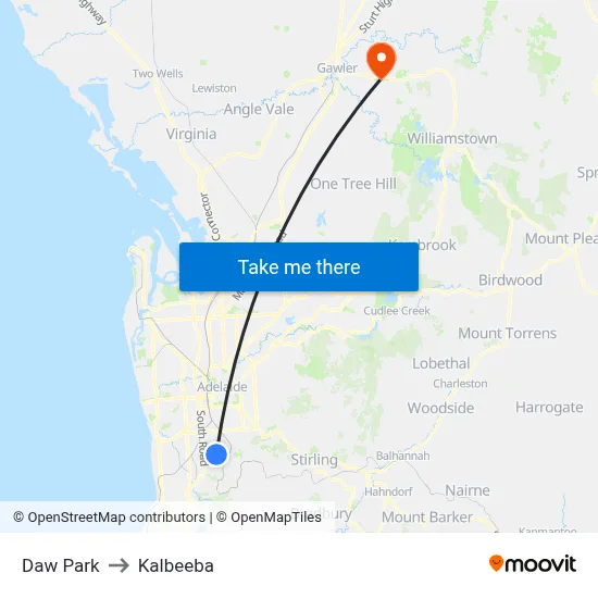 Daw Park to Kalbeeba map