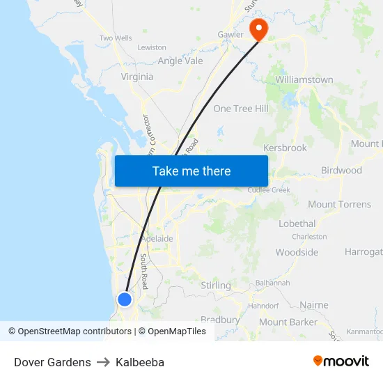 Dover Gardens to Kalbeeba map