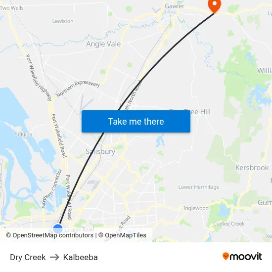 Dry Creek to Kalbeeba map