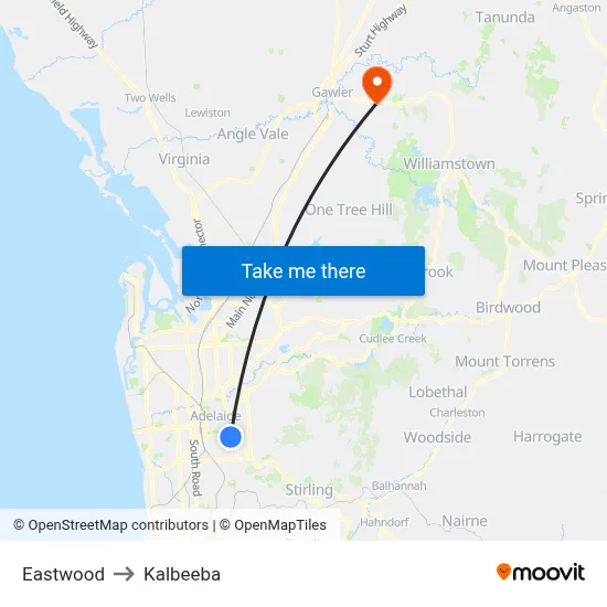 Eastwood to Kalbeeba map
