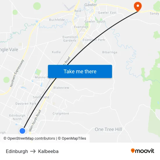 Edinburgh to Kalbeeba map