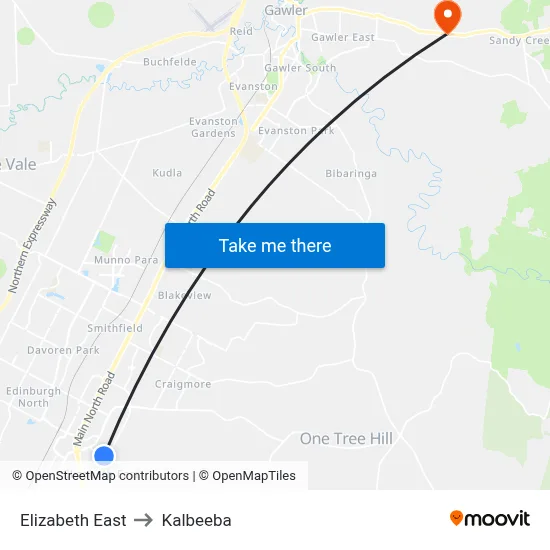 Elizabeth East to Kalbeeba map