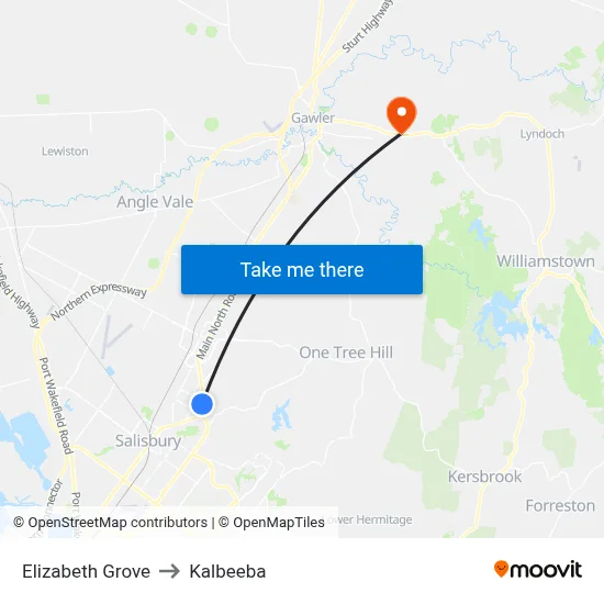 Elizabeth Grove to Kalbeeba map