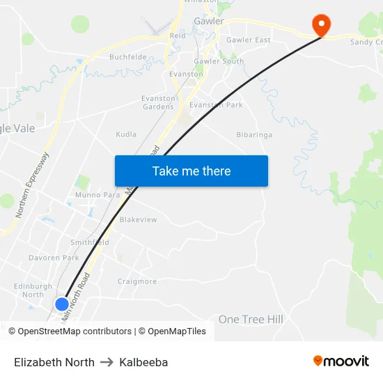 Elizabeth North to Kalbeeba map