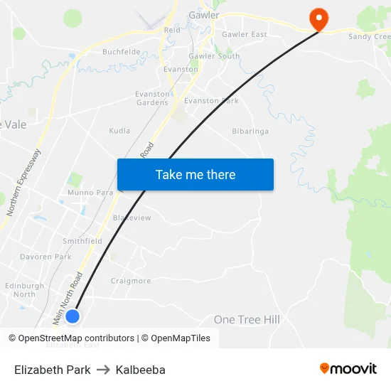 Elizabeth Park to Kalbeeba map