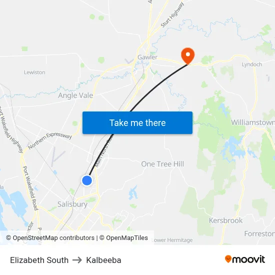 Elizabeth South to Kalbeeba map