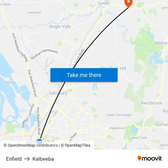 Enfield to Kalbeeba map