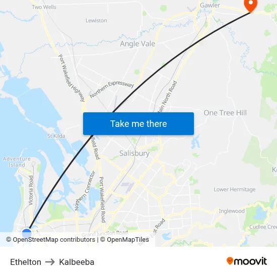 Ethelton to Kalbeeba map
