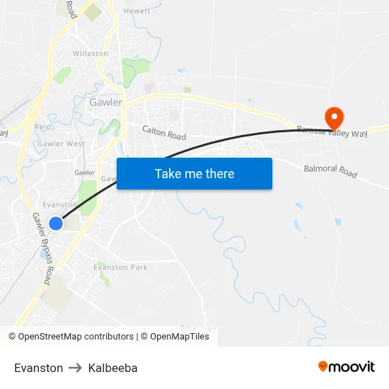 Evanston to Kalbeeba map