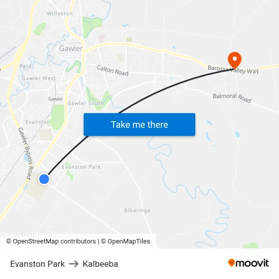 Evanston Park to Kalbeeba map