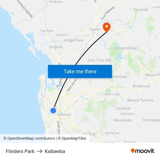 Flinders Park to Kalbeeba map