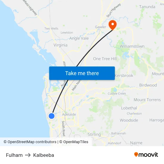 Fulham to Kalbeeba map