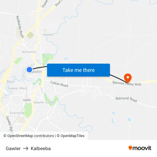 Gawler to Kalbeeba map