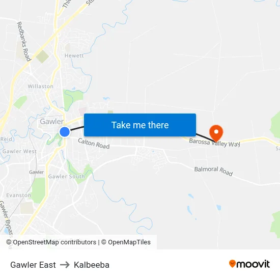 Gawler East to Kalbeeba map