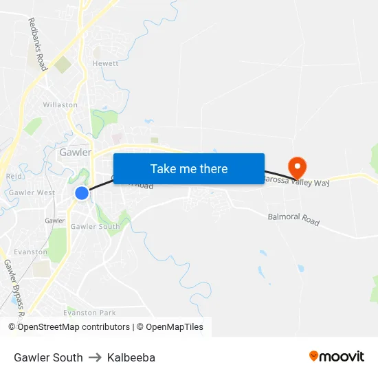 Gawler South to Kalbeeba map