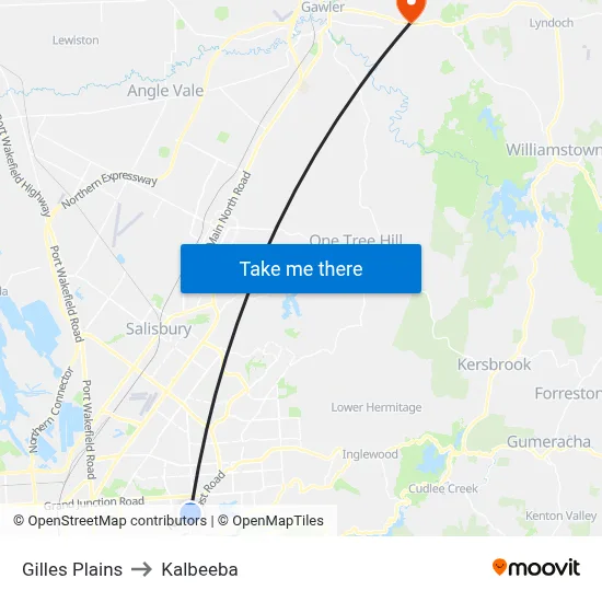Gilles Plains to Kalbeeba map