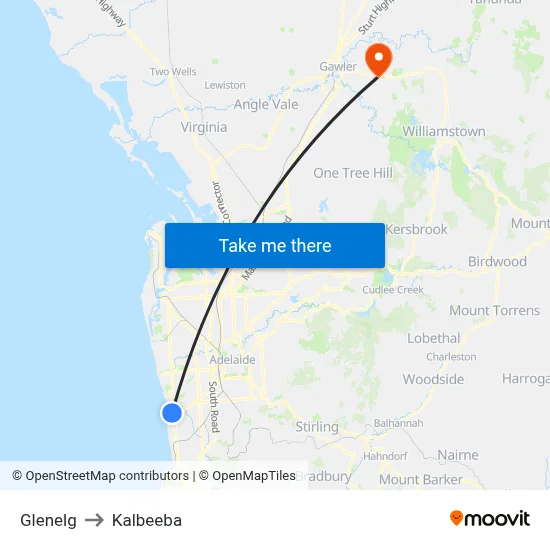 Glenelg to Kalbeeba map