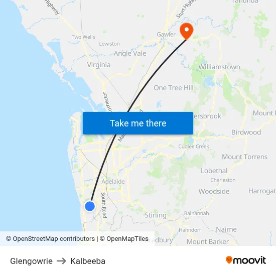 Glengowrie to Kalbeeba map