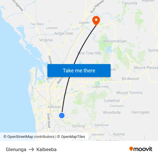 Glenunga to Kalbeeba map