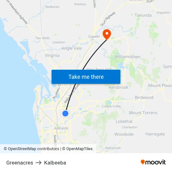 Greenacres to Kalbeeba map