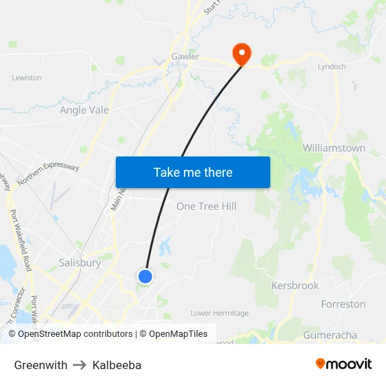 Greenwith to Kalbeeba map