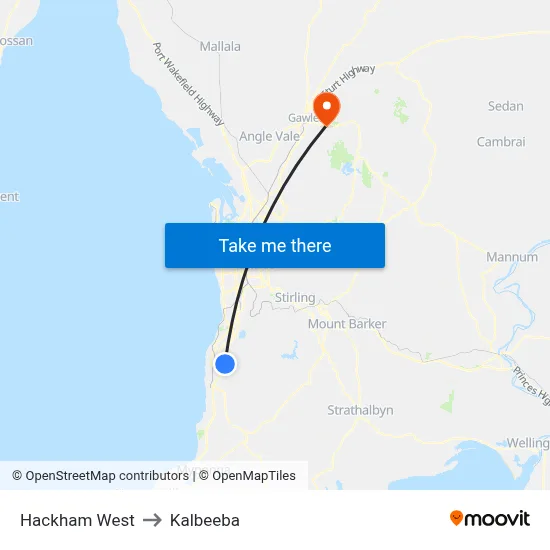 Hackham West to Kalbeeba map