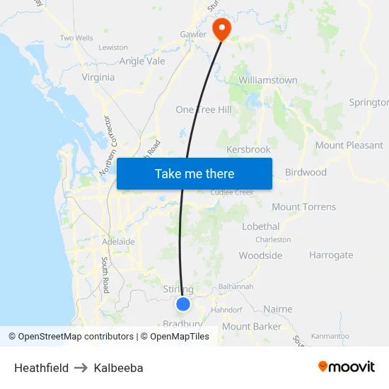 Heathfield to Kalbeeba map