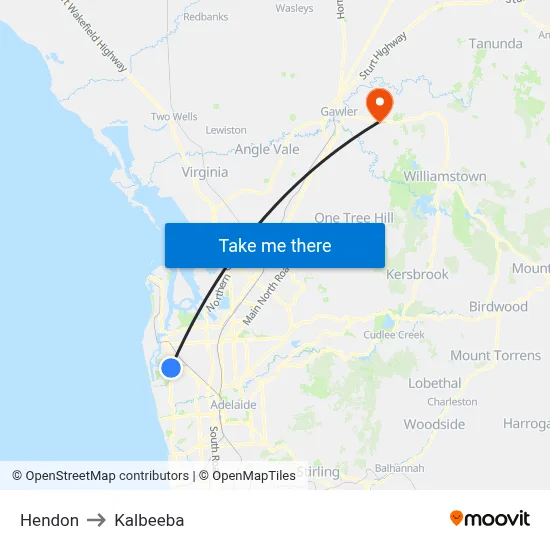 Hendon to Kalbeeba map