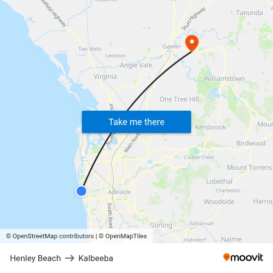 Henley Beach to Kalbeeba map