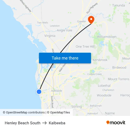 Henley Beach South to Kalbeeba map