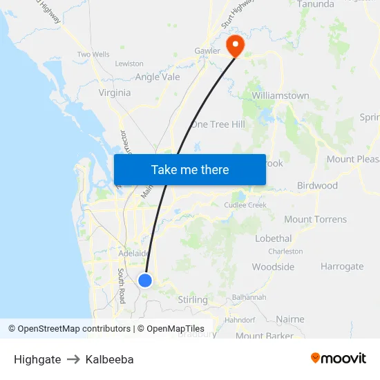 Highgate to Kalbeeba map