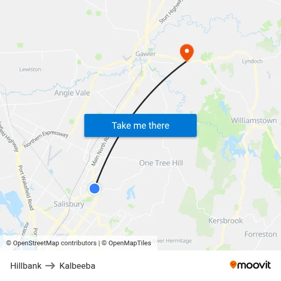 Hillbank to Kalbeeba map