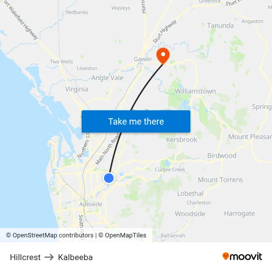 Hillcrest to Kalbeeba map