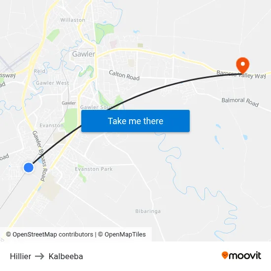 Hillier to Kalbeeba map