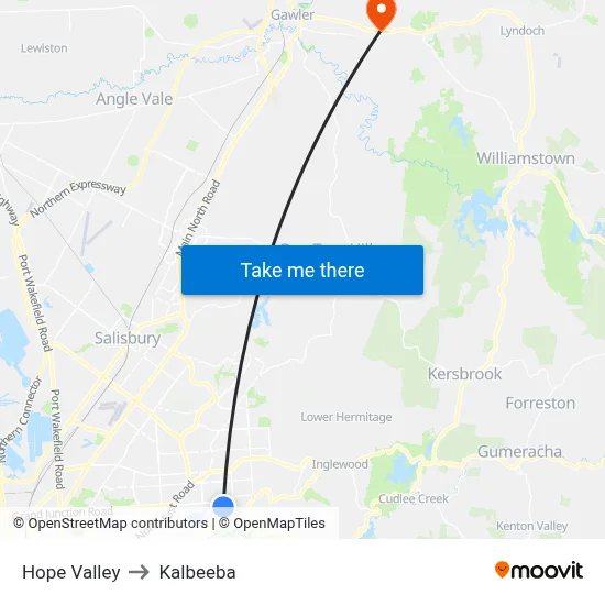 Hope Valley to Kalbeeba map