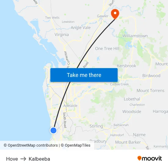 Hove to Kalbeeba map