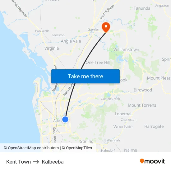 Kent Town to Kalbeeba map