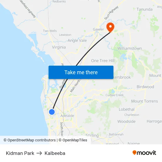 Kidman Park to Kalbeeba map
